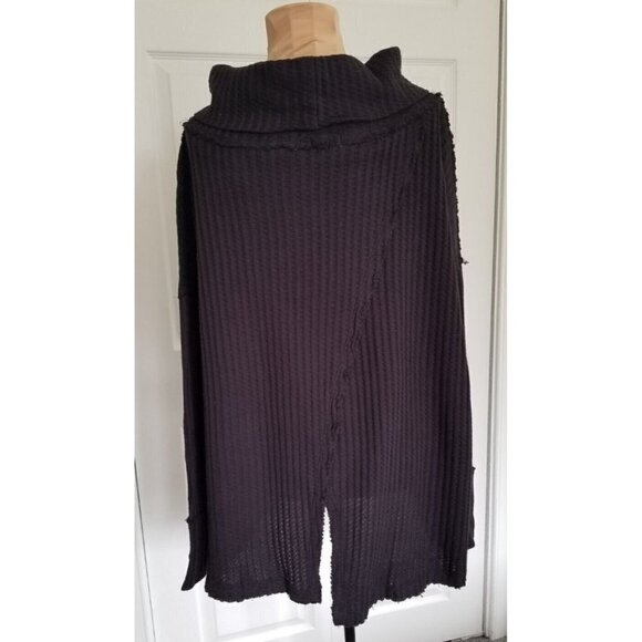 Free People Juicy Long Sleeve Black Waffle Knit Cowl Neck Size XS - Picture 4 of 9
